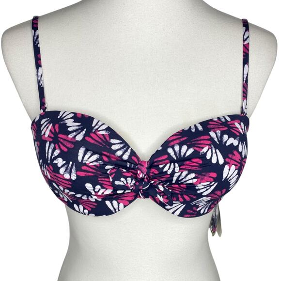J. Crew Other - J. Crew Bikini Top Navy Convertible Underwire Geometric Fan Print 32D Small NWT